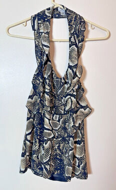 Worthington Top Halter Size Large Tan Snakeskin Sleeveless Ruffle‎ Tiered Blouse